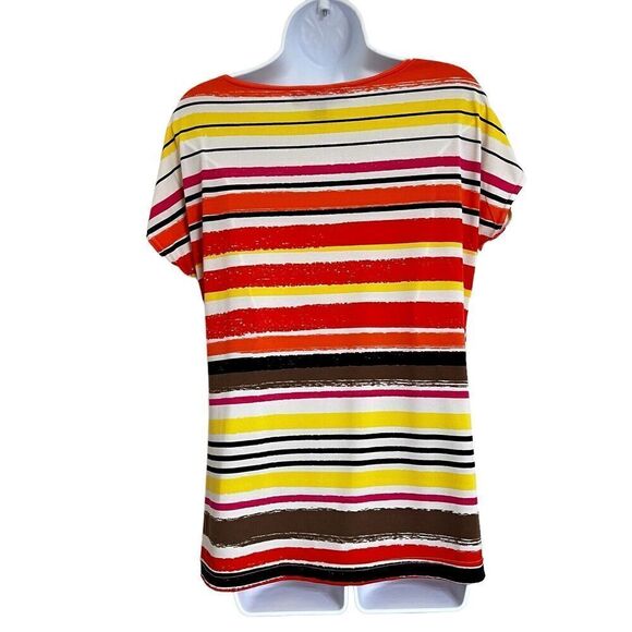 Peck & Peck Striped Pullover Top Boat Neck Cap Drop Shoulder Sleeves Multicolor - Picture 2 of 8